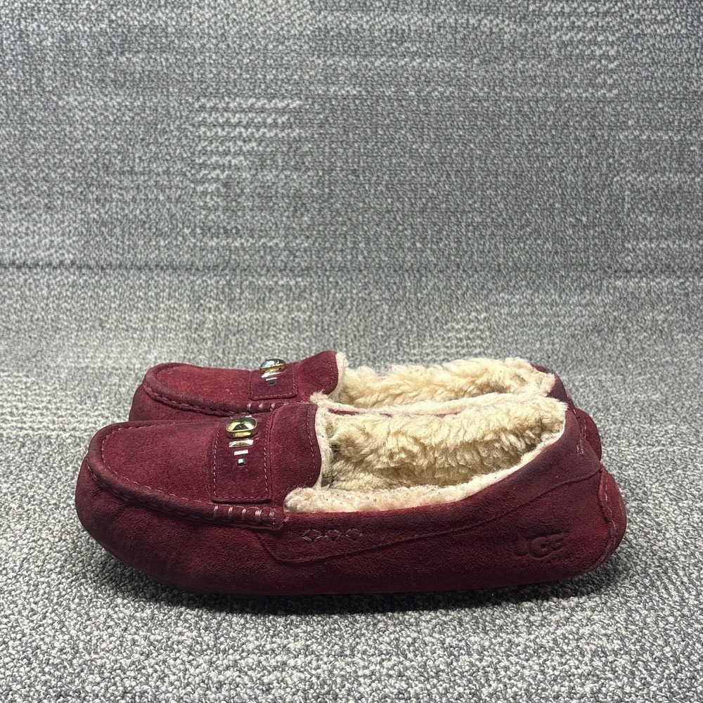 UGG Ansley Chunky Crystals Women's 10 Burgundy Suede Shearling Slippers 1007713